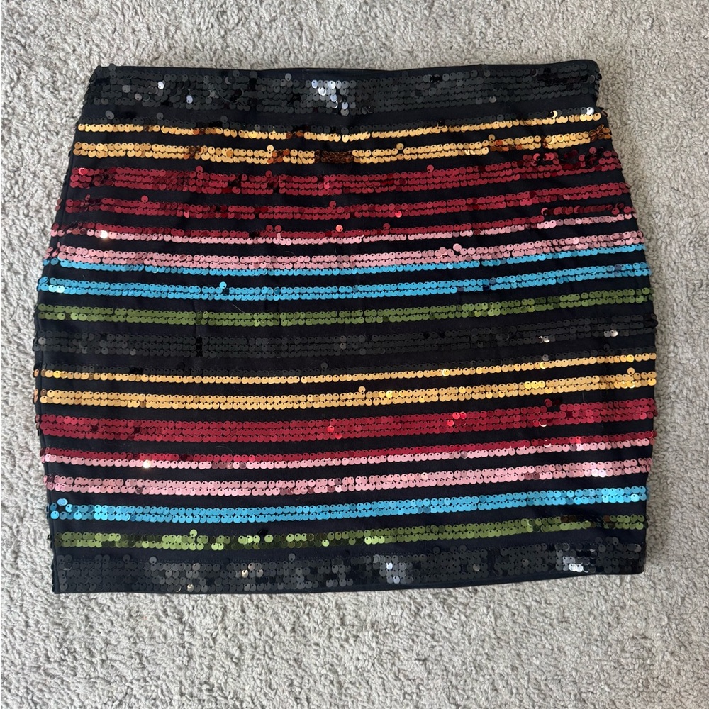 Express Multicolor Rainbow Sequin Mini Skirt - image 2